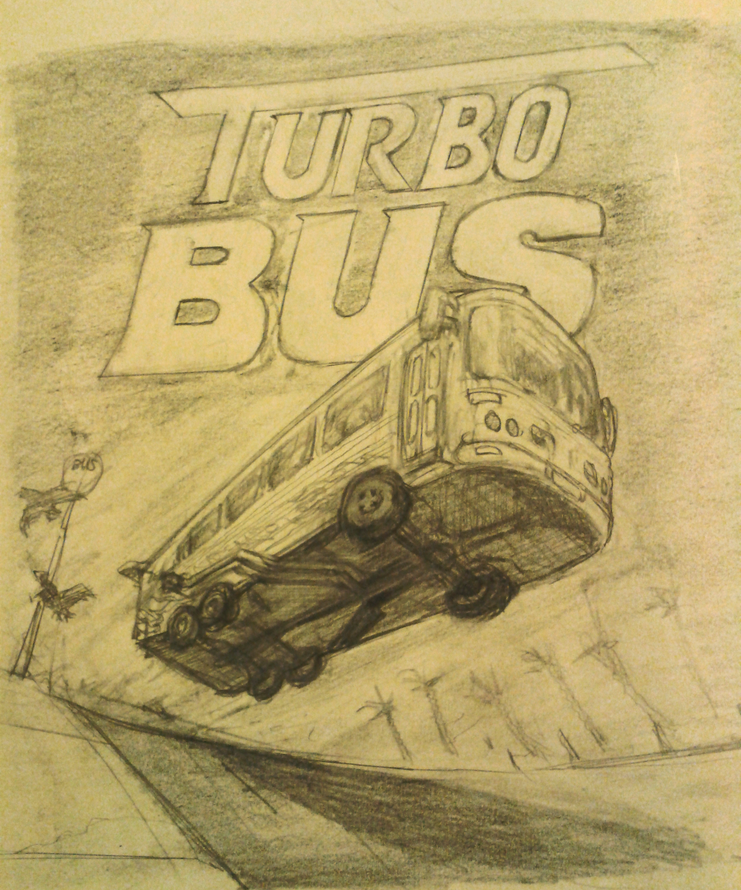 Image of cover concept art for Turbo Bus, (so far) fictional pc game.