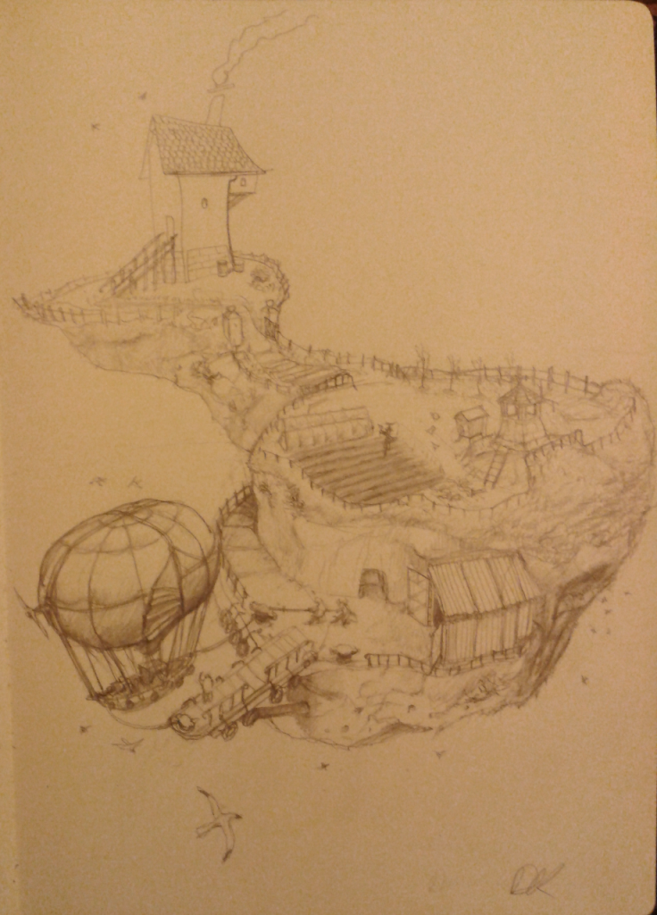 Drawing-a-day #4 Floating Island with Ship