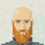Pixel art portrait of Darren Kearney @darrencearnaigh